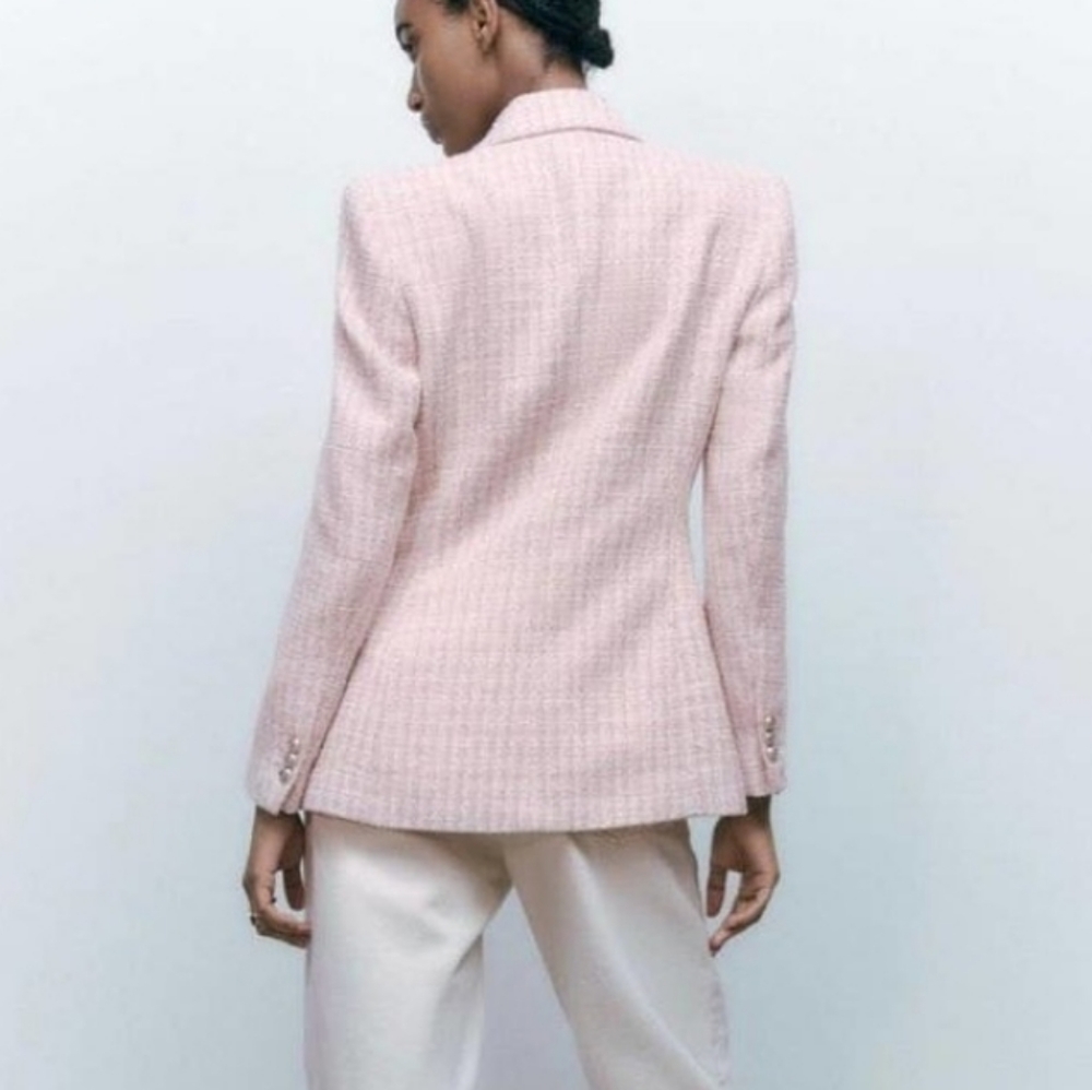 Zara Pink Tweed Double-Breasted Blazer - Picture 9 of 14